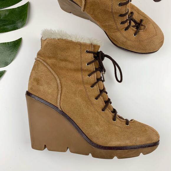 Michael Michael Kors Ankle Boots Wedge Heel Booties Tan Suede Women's 10 - Picture 1 of 12